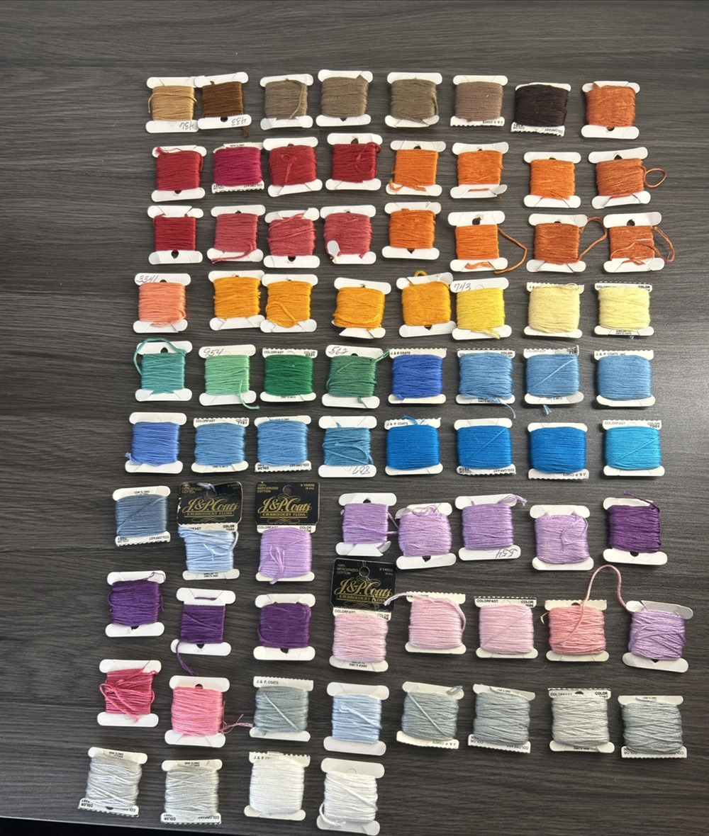 Vintage J&P Coats Embroidery Floss Lot 70+ Partial Assorted Colors Cross Stitch